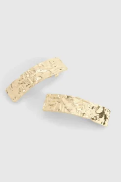 Hair Accessories*boohoo Hammered Hair Barrette Clips 2 Pack gold