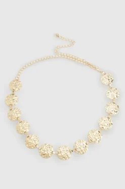 Belts*boohoo Hammered Metal Disc Belt gold