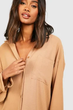 Shirt Dresses*boohoo Hammered Pocket Detail Fluid Fit Shirt Dress camel
