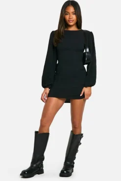 Smock Dresses*boohoo Hammered Tie Back Smock Dress black