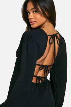 Smock Dresses*boohoo Hammered Tie Back Smock Dress black