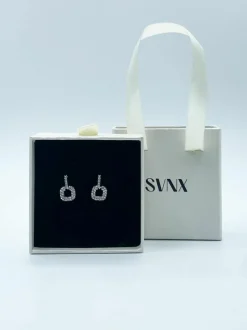 Earrings*SVNX Hanging Square Diamonte Earring in Silver