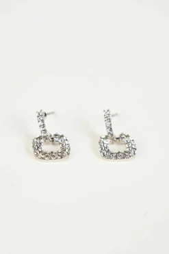 Earrings*SVNX Hanging Square Diamonte Earring in Silver
