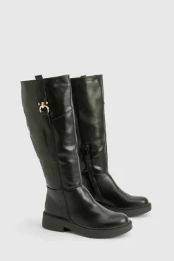 Over The Knee Boots|Knee High Boots*boohoo Hardware Detail Knee High Boots black