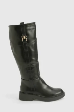 Over The Knee Boots|Knee High Boots*boohoo Hardware Detail Knee High Boots black