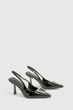 Heels*boohoo Hardware Detail Slingback Court Shoes black