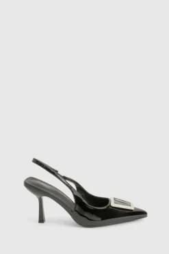 Heels*boohoo Hardware Detail Slingback Court Shoes black