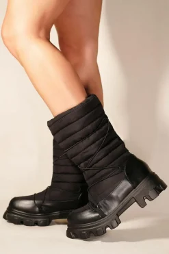 Chunky Boots|Ankle Boots*Where's That From Harleen' Chunky Sole Puffy Ankle Boots With Lace Up Black