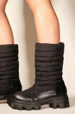 Chunky Boots|Ankle Boots*Where's That From Harleen' Chunky Sole Puffy Ankle Boots With Lace Up Black