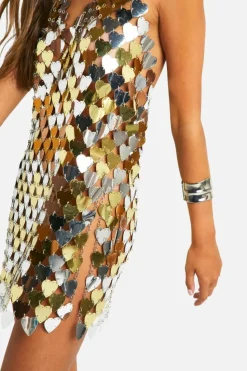 Cami Dresses*boohoo Heart Disc Sequin Chain Dress silver
