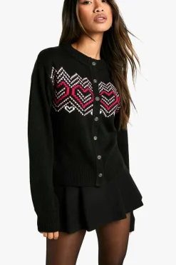 Cardigans|Jumpers & Cardigans*boohoo Heart Fairisle Button Cardigan black
