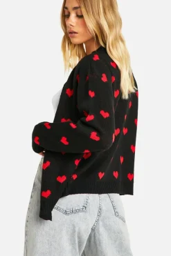 Cardigans|Jumpers*boohoo Heart Print Cropped Cardigan black