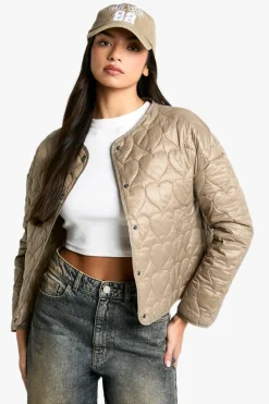 Up To 80% Off Winter Warmers|Puffer Jackets*boohoo Heart Quilted Puffer Jacket sage