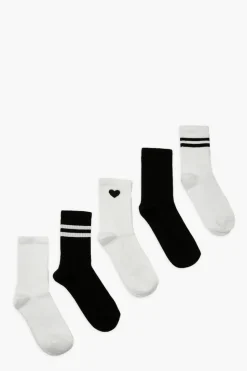 Tights & Socks|Tights & Socks*boohoo Heart Sports Socks 5 Pack white