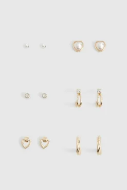 Earrings*boohoo Heart Stud Earring 6 Pack gold
