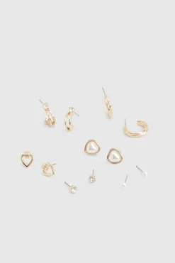 Earrings*boohoo Heart Stud Earring 6 Pack gold