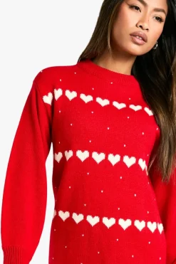 Jumper Dresses|Jumper Dresses*boohoo Hearts Jumper Dress red