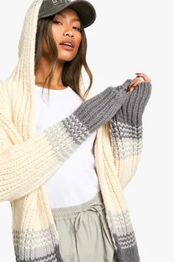 Cardigans|Jumpers & Cardigans*boohoo Heavy Knitted Stripe Detail Hoodie cream