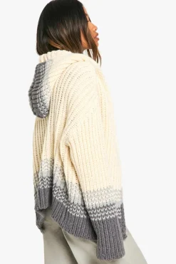 Cardigans|Jumpers & Cardigans*boohoo Heavy Knitted Stripe Detail Hoodie cream