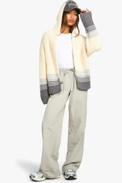 Cardigans|Jumpers & Cardigans*boohoo Heavy Knitted Stripe Detail Hoodie cream
