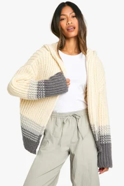 Cardigans|Jumpers & Cardigans*boohoo Heavy Knitted Stripe Detail Hoodie cream