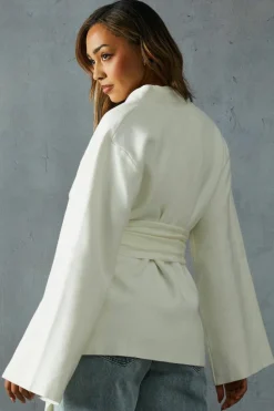 Cardigans*MissPap Heavyweight Knitted Belted Wrap Kimono Cardigan ivory