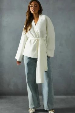 Cardigans*MissPap Heavyweight Knitted Belted Wrap Kimono Cardigan ivory