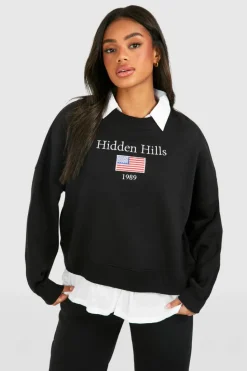 Sweatshirts|Hoodies & Sweatshirts*boohoo Hidden Hills Slogan Poplin Insert Oversized Sweatshirt black