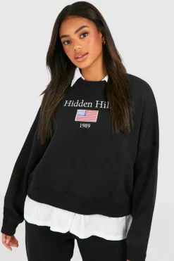 Sweatshirts|Hoodies & Sweatshirts*boohoo Hidden Hills Slogan Poplin Insert Oversized Sweatshirt black