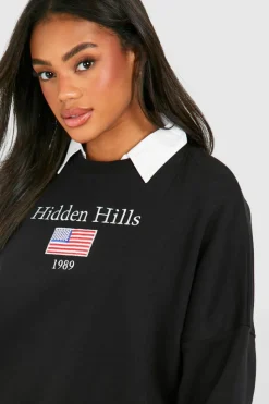 Sweatshirts|Hoodies & Sweatshirts*boohoo Hidden Hills Slogan Poplin Insert Oversized Sweatshirt black