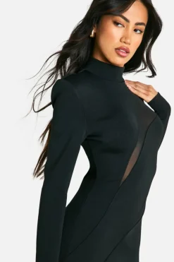 Maxi Dresses|Long Sleeve Dresses*boohoo High Neck Bandage Mesh Insert Maxi Dress black