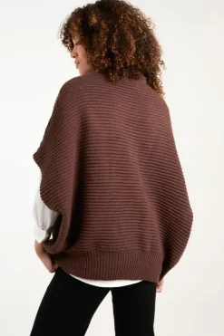 Oversized Jumpers*Blue Vanilla High Neck Oversized Ribbed Tabard Jumper Brown