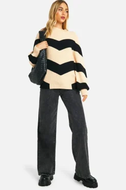 Oversized Jumpers|Jumpers*boohoo High Neck Stripe Jumper black