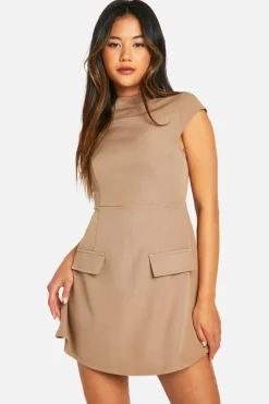 Skater Dresses|Mini Dresses*boohoo High Neck Structured Tailored Mini Dress mocha