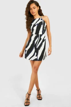 Smock Dresses*boohoo High Neck Zebra Mini Dress black