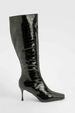 Heeled Boots|All Boots*boohoo High Shine Croc Pointed Toe Heeled Boots black