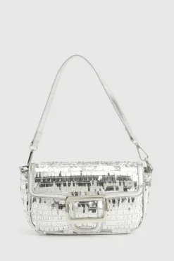 Shoulder Bags|Handbags*boohoo High Shine Sequin Buckle Shoulder Bag silver