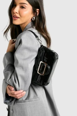 Shoulder Bags|Handbags*boohoo High Shine Sequin Buckle Shoulder Bag black