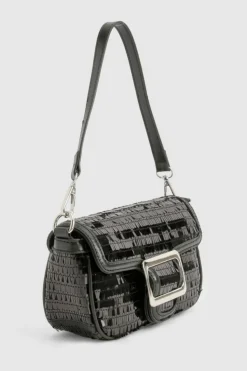 Shoulder Bags|Handbags*boohoo High Shine Sequin Buckle Shoulder Bag black