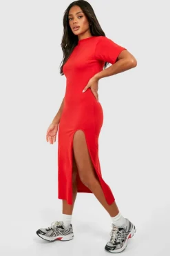 T-Shirt Dresses|Shirt Dresses*boohoo High Split Midaxi T-shirt Dress red