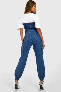 Up To 80% Off Winter Warmers|Joggers*boohoo High Waisted Denim Cargo Jogger Jeans mid wash