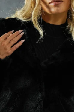 Heels|Faux Fur Coats*MissPap Hooded Faux Fur Coat black
