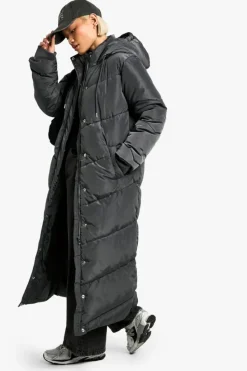 Up To 80% Off Winter Warmers|Puffer Jackets*boohoo Hooded Maxi Length Puffer dark grey