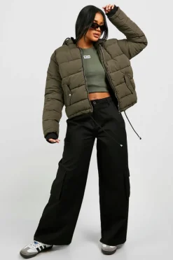 Up To 80% Off Winter Warmers|Puffer Jackets*boohoo Hooded Padded Jacket khaki