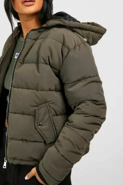 Up To 80% Off Winter Warmers|Puffer Jackets*boohoo Hooded Padded Jacket khaki