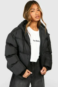 Up To 80% Off Winter Warmers|Puffer Jackets*boohoo Hooded Padded Puffer Jacket black
