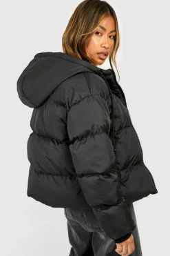 Up To 80% Off Winter Warmers|Puffer Jackets*boohoo Hooded Padded Puffer Jacket black
