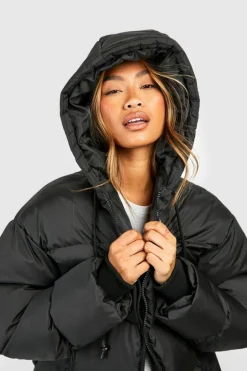 Up To 80% Off Winter Warmers|Puffer Jackets*boohoo Hooded Padded Puffer Jacket black