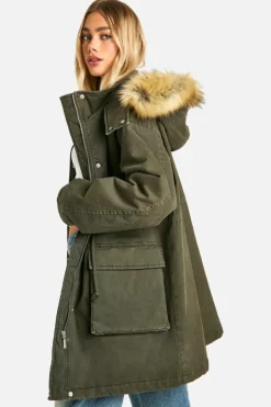 Up To 80% Off Winter Warmers|Parkas*boohoo Hooded Pocket Detail Parka khaki