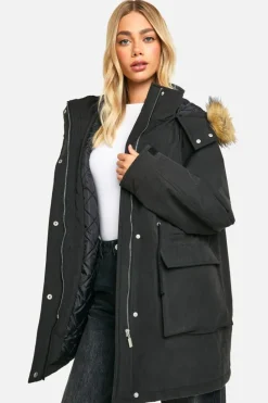 Up To 80% Off Winter Warmers|Parkas*boohoo Hooded Pocket Detail Parka black